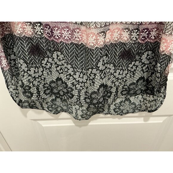 Roz And Ali Tunic Size Large Side Slits Pockets On Front White Black Pinks Flown - Picture 5 of 10